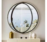 Fenêtre Coulissante Hublot De Bateau Transparent À Ouverture Ronde,Hublot De Fenêtre De Remplacement,Axe Central Rotatif, Vitre En Verre Trempé Encastrée,Fenêtres De Cabanon Black,100cm/39.3inch