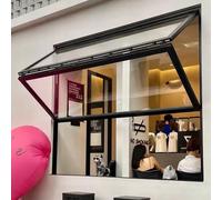 Fenêtre Coulissante Pliable avec Cadre Inférieur, Modèle Personnalisé avec Film Solaire et Gants, Fenêtre de Service avec Verrou pour Camion Restauration Rapide(Black,WxH 30x36in/76x91cm)