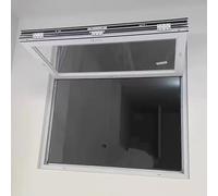 Fenêtre coulissante pliante verticale en aluminium personnalisable pour chariot maison 102 x 91 cm, design peu encombrant, facile à monter et à descendre, idéal pour les supports de concession.