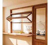 Fenêtre De Concession Pliante Avec Poignée Verrouillage, Fenêtre Coulissante Verticale À Guillotine Double En Verre Renforcé, Cadre En Bois, Pour Kiosque, Cuisine Professionnelle(26x50in/66x127cm)
