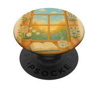 Fenêtre de Lecture matinale Fleurs Soleil Bookish Esthétique PopSockets PopGrip Adhésif