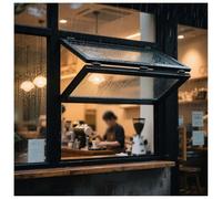 Fenêtre de service pliante vers le bas - Sortie de nourriture verticale pour camions et cafés - Unité de salle à manger sécurisée avec verrou de sécurité - Noir 70 x 60 cm - Parfait pour servir en