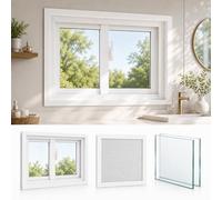 Fenêtre de sous-sol coulissante horizontale en aluminium avec écran, double vitre de rechange pour abri de jardin, salle de bain, mobil-home, 58,4 x 55,9 cm