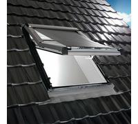 Fenêtre de toit avec store extérieur, PVC, Roto Q4, 55x78 cm, couleur intérieur Blanc, couleur extérieur gris signalisation (RAL 7043)