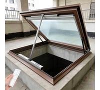 Fenêtre de toit électrique avec télécommande et capteur de pluie, puits de lumière en aluminium avec double vitrage trempé, pour toit, grenier, sous-sol(Brown,LxW 75 x 100 cm)