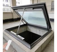 Fenêtre de toit électrique avec télécommande et capteur de pluie, puits de lumière en aluminium avec double vitrage trempé, pour toit, grenier, sous-sol(Gray,LxW 80 x 90 cm)