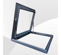 Fenêtre de toit en alliage d'aluminium double trempé avec système d'aération manuel carré et design inclinable, parfait pour greniers, vérandas, caves, tige hydraulique facile à ouvrir 75 x 75 cm