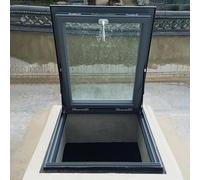 Fenêtre de toit en aluminium avec support hydraulique, réglable de 80 x 80 cm pour toits plats et jardins d'hiver, design durable pour un accès et une ventilation faciles