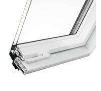 Fenêtre de toit motorisée, PVC, Ropal, R4/7, 55x78 cm, couleur intérieur Blanc, couleur extérieur gris signalisation (RAL 7043)