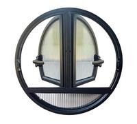 Fenêtre Fenêtre À Battant Ronde Double Ouverture Avec Poignée Verrouillable, Remplacement De La Cadre En Aluminium Verre Trempé, Personnalisable(Black,116 cm/45.7 in)