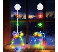 Fenêtre Noël Lumière,2 Pièces Guirlande Lumineuse Fenêtre Noël,3 Modes Lumière de Fenêtre à Ventouse et Minuteur,Lumières de Fenêtre,LED Lumières de Noël Décoration de Fenêtre-RGB