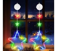 Fenêtre Noël Lumière,2 Pièces Guirlande Lumineuse Fenêtre Noël,3 Modes Lumière de Fenêtre à Ventouse et Minuteur,Lumières de Fenêtre,LED Lumières de Noël Décoration de Fenêtre-RGB
