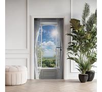 Fenêtre Poster De Porte Trompe L'oeil, Nuage Blanc Ciel Bleu Auto-Adhésif Sticker Mural, pour Chambre Salon Cuisine Balcon Fantastique Stickers Autocollants de Porte 85x215 cm k5iB177