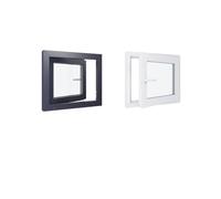 Fenêtre PVC - 700x600 mm -Triple Vitrage - Bicolore blanc int/anthracite ext-poignée à gauche