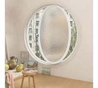 Fenêtre Ronde avec Cadre en Aluminium et Verre trempé, battant pivotant 360°, fenêtre de Ventilation Remplacement avec poignée pour Salle de Bain, Cuisine, Salon(Water Ripple White,60cm/23.6in)