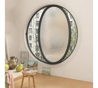 Fenêtre Ronde avec Cadre en Aluminium et Verre trempé, battant pivotant 360°, fenêtre de Ventilation Remplacement avec poignée pour Salle de Bain, Cuisine, Salon(Water Ripple Black,80cm/31.5in)