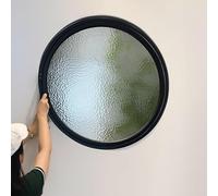 Fenêtre Ronde avec poignée, hublot en Verre trempé avec Cadre en Aluminium, fenêtres de Ventilation de Remplacement pour Salle de Bain, Salon, Cuisine(Water Ripple Black,60cm/23.6in)