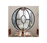 Fenêtre ronde en alliage d'aluminium noir de 90 cm avec poignées et bande d'étanchéité, remplacement en verre trempé de 5 mm d'épaisseur (réglable 40100 cm)