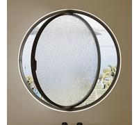 Fenêtre Ronde en Verre Trempé, Fenêtre À Battant Pivotante À 360° Avec Poignées, Fenêtres En Verre Trempé Rotatives Et Ventilées pour La Salle De Bain Et La Cuisin(Black+Rippled Glass,100cm)