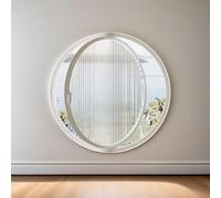 Fenêtre Ronde en Verre trempé, hublot pivotant à 360° avec Cadre en Aluminium, fenêtres de Ventilation de Remplacement pour Salle de Bain, Salon, Cuisine(Printed White,90cm/35.4in)