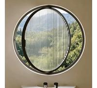 Fenêtre ronde rotative à 360° en verre trempé - Joint d'étanchéité de qualité supérieure pour salle de bain - Fenêtre d'aération encastrée avec poignée (noir cannelé, 83,8 x 83,8 cm)