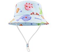 FenFang Chapeau de Soleil Enfant, Casquette de Plage Bebe Chapeau de Pêcheur Garçon Fille, Coton Chapeau Bob Bord Large, Chapeaux de Seau Été 1 2 3 4-8 Ans (as4, Age, 4_Years, 8_Years, Océan Bleu)