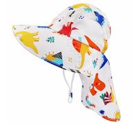 FenFang Chapeau de Soleil Enfant, Casquette de Plage Bebe Rabat Cou Protection Chapeau de Pêcheur Garçon Fille, Chapeau Bord Large Chapeaux de Seau Réglable (FR/ES, Âge, 3 ans, 8 ans, Dinosaure Blanc)