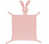 FenFang doudou Bébé Mousseline de Coton, Peluches Plat Carré Mouchoir 0-12 Mois, Couverture Serviette Apaisante Filles Garçons 1 an, Cadeau Naissance (Lapin Rose)