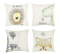 FenFang Housse de Coussin 45x45 cm en Lin, Lot de 4 Housses de Coussins Decoratifs Canapé, Taie d'oreiller Carree Décorative pour Lit Chambre Decoration Chaise Jardin Voiture Salon (Animaux Beiges)