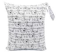 FenFang Sac à Couches Lavables, Réutilisable Wetbag Etanche, Organisateur de Voyage Accrochable Double Fermeture Éclair, Sac Fourre Tout pour Bébé, Gym (Chat Blanc)