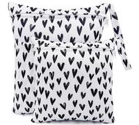 FenFang Sac à Couches, Sac Couches Lavables, 2 PCS Wetbag à Fermeture Eclair Etanche Réutilisable Double Fermeture Sachet à Langer pour Bébé Plage Piscine Garderie Eclair (Coeur Blanc)