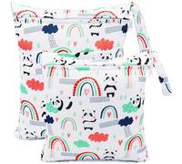 FenFang Sac à Couches, Sac Couches Lavables, 2 PCS Wetbag à Fermeture Eclair Etanche Réutilisable Double Fermeture Sachet à Langer pour Bébé Plage Piscine Garderie Eclair (Panda Blanc)