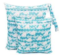FenFang Sac à Couches, Sac Couches Lavables, 2 PCS Wetbag à Fermeture Eclair Etanche Réutilisable Double Fermeture Sachet à Langer pour Bébé Plage Piscine Garderie Eclair (Bleu Clair)