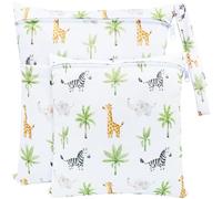 FenFang Sac à Couches, Sac Couches Lavables, 2 PCS Wetbag à Fermeture Eclair Etanche Réutilisable Double Fermeture Sachet à Langer pour Bébé Plage Piscine Garderie Eclair (Jungle Blanche)