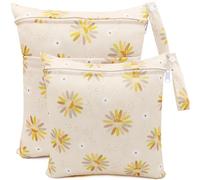FenFang Sac à Couches, Sac Couches Lavables, 2 PCS Wetbag à Fermeture Eclair Etanche Réutilisable Double Fermeture Sachet à Langer pour Bébé Plage Piscine Garderie Eclair (Fleurs Jaunes)