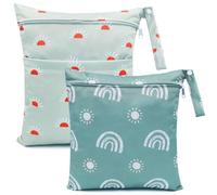 FenFang Sac à Couches, Sac Couches Lavables, 2 PCS Wetbag à Fermeture Eclair Etanche Réutilisable Double Fermeture Sachet à Langer pour Bébé Plage Piscine Garderie Eclair (Arcenciel Vert)