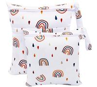 FenFang Sac à Couches, Sac Couches Lavables, 2 PCS Wetbag à Fermeture Eclair Etanche Réutilisable Double Fermeture Sachet à Langer pour Bébé Plage Piscine Garderie Eclair (Arcenciel Blanc)