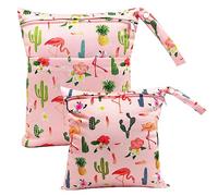 FenFang Sac à Couches, Sac Couches Lavables, 2 PCS Wetbag à Fermeture Eclair Etanche Réutilisable Double Fermeture Sachet à Langer pour Bébé Plage Piscine Garderie Eclair (Rose)