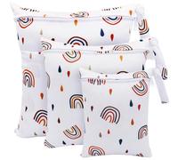 FenFang Sac Couches Lavables, Sac à Couche, 3 Pcs Réutilisable Wetbag, Sachet Etanche Organisateur de Couche, Sac Fourre Tout pour Bébé, Sac à Langer de Voyage Plage Piscine (Arc en Ciel Blanc)