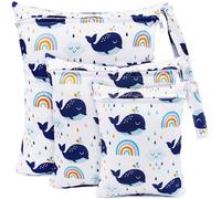 FenFang Sac Couches Lavables, Sac à Couche, 3 Pcs Réutilisable Wetbag, Sachet Etanche Organisateur de Couche, Sac Fourre Tout pour Bébé, Sac à Langer de Voyage Plage Piscine (Baleine Blanche)