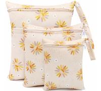 FenFang Sac Couches Lavables, Sac à Couche, 3 Pcs Réutilisable Wetbag, Sachet Etanche Organisateur de Couche Accrochable, Sac Fourre Tout pour Bébé, Sac à Langer de Voyage Plage Piscine (Fleur Jaune)
