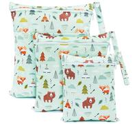 FenFang Sac Couches Lavables, Sacs à Couches, 3 Pcs Réutilisable Wetbag, Sac Etanche Organisateur de Couches Accrochable, Sachet Fourre Tout pour Bébé, Sac à Langer de Voyage Piscine (Ours Vert)