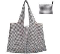 FenFang Sac Pliable Courses Poche Grande，Sac à Provisions Cabas Réutilisable, Sac Shopping Pliable Pochette Tissu, Sac Grocery Bandoulière pour Extérieur Voyage, 56 X 67 cm (Noir)