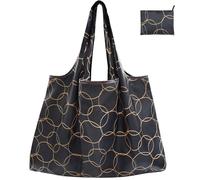 FenFang Sac Pliable Courses Poche Grande，Sac à Provisions Cabas Réutilisable, Sac Shopping Pliable Pochette Tissu, Sac Grocery Bandoulière pour Extérieur Voyage, 56 X 67 cm (Cercle Noir)