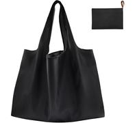FenFang Sac Pliable Grande Capacité - Provisions Cabas Réutilisable, Shopping Pochette Tissu, Grocery Bandoulière Ecologique pour Extérieur Voyage, 56 X 67 cm (Noir Uni)