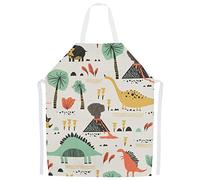 FenFang Tablier Cuisine Enfant Garcons Filles, Tablier Peinture avec Poche, Tabliers Enfants Jardinage de Chef en Motif Dinosaure pour Jardin Cuisson Pâtisserie Artisanat Coloriage École Fête, Beige