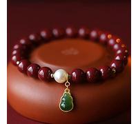 Feng Shui à Quartz Cinabre Naturel 8 mm de Perles Extensible WU Lou Charme Amulette de Jade Vert Bonne Chance Vintage Cristal Rouge Chanceux Talisman, 18 cm