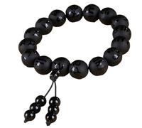 Feng Shui à Quartz Clair de Perles Mantra à Six Caractères de Perles de Prière Chakra en Cristal Bouddhiste Amulette Bonne Chance Femmes Hommes, Agate Noire, 10 mm