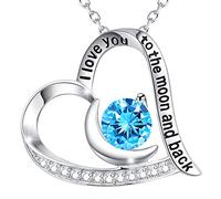 Feng Shui Accessoires pour Filles Cadeaux d'anniversaire pour Elle Collier Je t'aime jusqu'à la Lune et au Dos Collier en Argent Sterling 925 avec Pierres de Naissance Septembre Octobre