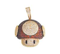 Feng Shui Accessoires pour Filles Collier Champignon en Argent Sterling 925 pour Femmes et Hommes, Pendentif en Forme de tête de Champignon Bling Zircon cubique Collier de Bijoux Hip Hop Rock pour